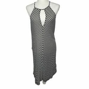 Splendid Sheath Dress Black Knee Length Striped Backless Sleeveless L